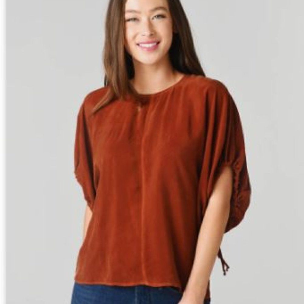 STATESIDE Cupro Peasant Blouse Burnt Orange Size Small